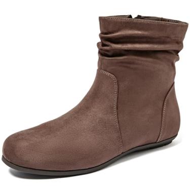 Imagem de Luoika Botas femininas de cano curto de largura larga - Botas curtas pretas e marrons com bloco de salto baixo com zíper lateral., Tan 706, 8.5 Wide