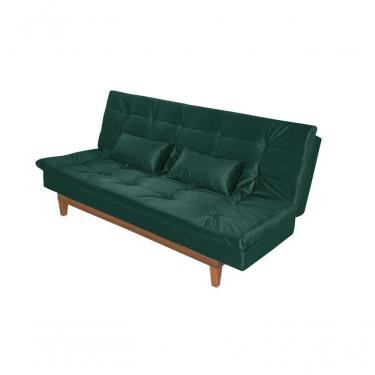 Imagem de Sofá Cama Versátil 3 Lugares Império Reclinável Pés Madeira Espuma D33 Suede Verde 403