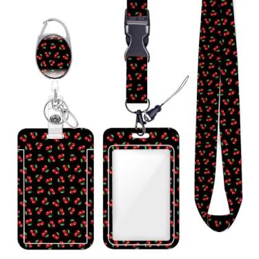 Imagem de Porta-crachá de identificação cereja para crachá para crachás de identificação, chaveiro protetor vertical, clipes de mosquetão retráteis, cordão de chave resistente para mulheres, professora, médica