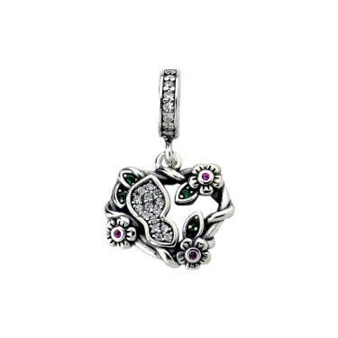 Imagem de Berloque Coração com Flores Prata 925