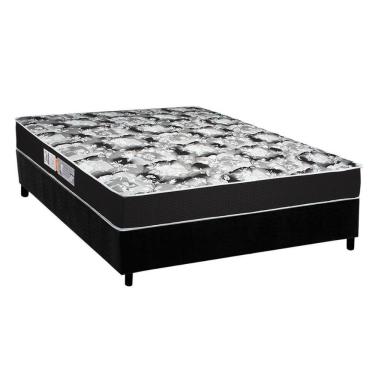 Imagem de Cama Box Casal: Colchão Espuma Luckspuma D45 Gran Luck Pro + Base Crc Suede Black(138X188)