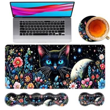 Imagem de TOEMZTFT Mouse pad grande e descanso de pulso para teclado, almofada de mesa para teclado e mouse, mouse pad grande para jogos 4 em 1 com suporte de pulso, tapete de mesa para jogos de estudo de