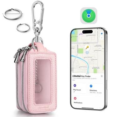 Imagem de Capa para chaveiro de carro, localizador universal de chaves, rastreador antiperda integrado, couro de poliuretano premium, porta-chaves inteligente para carro, capa de chaveiro com camada dupla