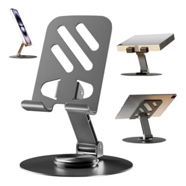 Imagem de Suporte de Celular para Mesa em Alumínio Premium – Ajustável, Dobrável e Estável com Base Antiderrapante e Rotação 360° – Compatível com Smartphones, iPhone, iPad e Tablets