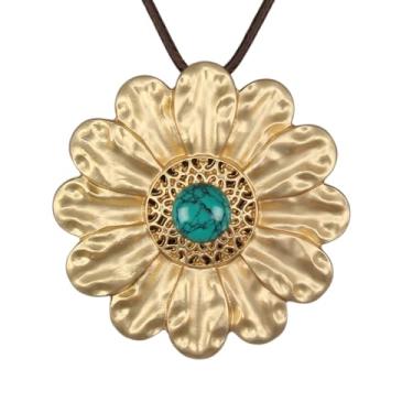 Imagem de Bjesinmo Colares longos e grossos para mulheres, boho grande, pingente de ouro, colar hippie, bijuterias, acessórios, Couro sintético, Sem Pedra Preciosa