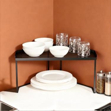 Imagem de JBESUHI 1 prateleira organizadora de armário de canto – conjunto de 2 prateleiras de balcão de cozinha, rack de armazenamento empilhável e expansível para armazenamento de temperos, para fácil acesso