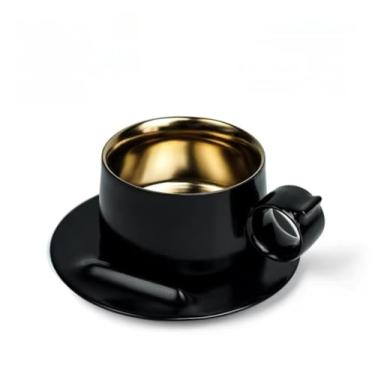 Imagem de EartAura Canecas de café de cerâmica originais feitas à mão com pires, titânio de grau alimentício, anel exclusivo xícara de café para escritório e casa, presentes de aniversário para homens e