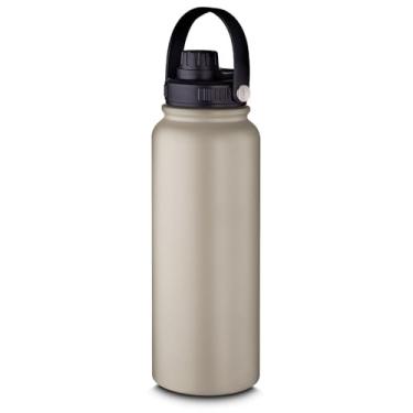 Imagem de Garrafa Térmica 1,1L em Aço Inox Parede Dupla com Alça – Bege, Tampa Rosqueável e Vedação em Silicone