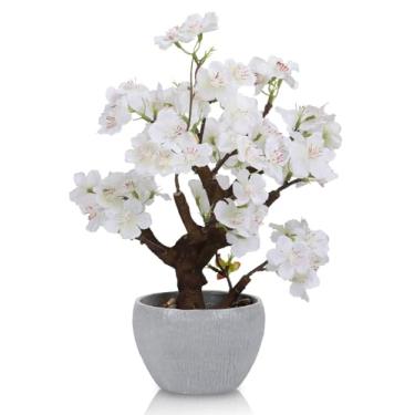 Imagem de TOARTi Vaso de flor de cerejeira branca artificial com vaso de pedra, flores falsas em vaso de 32 cm, decoração de mesa, plantas decorativas realistas, decoração interna para casa, quarto, banheiro