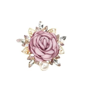 Imagem de Broche de pérola de flor rosa elegante para mulheres e homens essenciais de festa de casamento feito à mão cristal pérola tecido flor lapela alfinete vestido acessórios de terno de flor ideia de flor