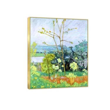 Imagem de BMZFYBS Famosa imagem de paisagem de arte de parede - impressões em tela - jardim nas margens dos rios - pintura com moldura dourada para sala de estar banheiro decoração de casa 30 x 35 cm 12 x 13
