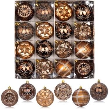 Imagem de Conjunto de enfeites de bola de Natal de ouro marrom cobre bronze de 8 cm, lâmpadas grandes penduradas à mão pintadas à mão de 16 quilates, a granel para decoração de Natal de guirlanda de árvore de