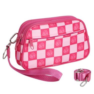Imagem de KZBHHP Pochetes fofas para mulheres, pequena bolsa transversal quadriculada com alça presentes para aniversário, Natal, Vermelho rosa