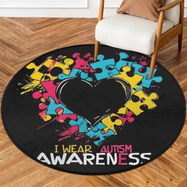 Imagem de Tapete redondo de 1,8 m Love Art Autismo, tapete circular antiderrapante, lavável, tapete de porta circular para quarto, berçário, sala de estar, cozinha, banheiro, entrada, decoração de casa