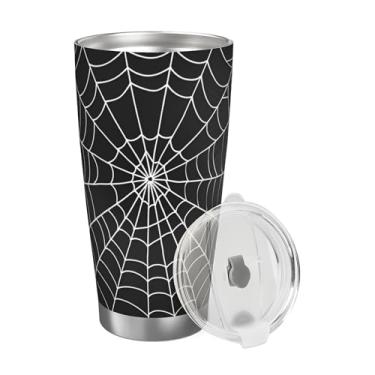Imagem de hongjinglin Teia de aranha branca 590 ml copo isolado de aço inoxidável com tampa copo reutilizável de viagem caneca de café copos de água para bebidas frias e quentes presentes para mulheres homens
