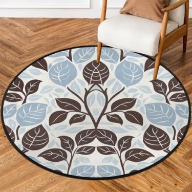Imagem de Tapete redondo de 1,5 m de flor, folhas vintage, tapetes de área de círculo macio, antiderrapante, lavável, tapete circular, tapete redondo, interior, quarto, berçário, sala de estar, cozinha, casa de