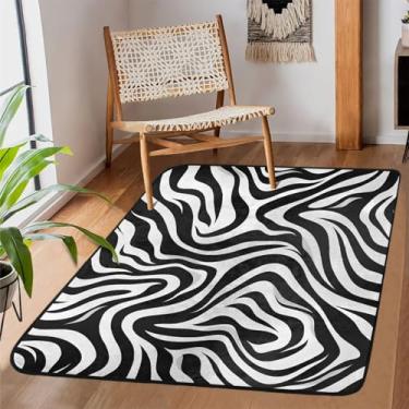 Imagem de Tapete de área para sala de estar, lavável à máquina, estampa de zebra, preto, branco, antiderrapante, tapete macio, para sala de estar, quarto, sala de jantar, berçário, cozinha, decoração de casa