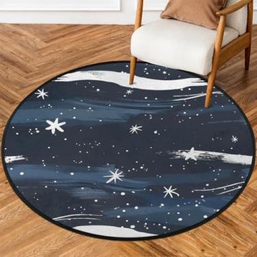 Imagem de Tapete redondo de 1,5 m galáxia, nebulosa, azul, branco, macio, antiderrapante, lavável, tapete circular para quarto, berçário, sala de estar, cozinha, banheiro, entrada, decoração de casa