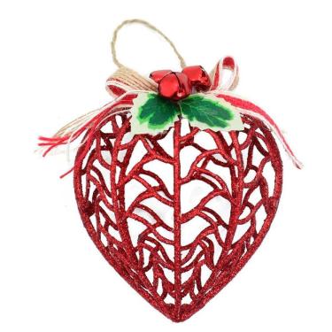 Imagem de Kit Conjunto 9 Peças Decoração Enfeite Bola Coração árvore Natal Vermelha Glitter Natalina 11,5cm