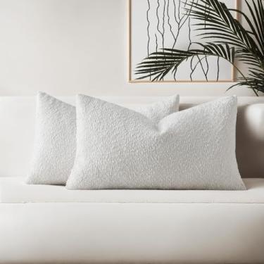 Imagem de HAUSSY Conjunto de 2 fronhas decorativas de 30,5 x 50,8 cm, capas para almofadas lombares macias e aconchegantes texturizadas, decoração de casa para sofá-cama, sala de estar, branca