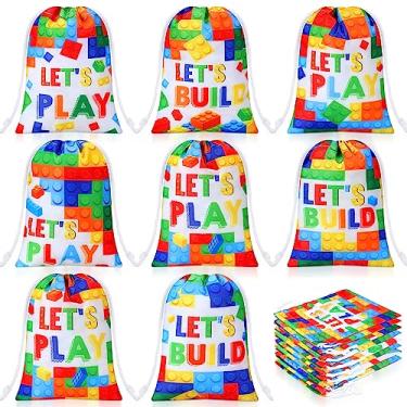 Imagem de Kajaia 24 peças de blocos de montar sacos de cordão blocos de montar sacos de lembrancinha de festa tema de festa sacos de doces reutilizáveis sacos de presente com cordão para crianças bloco de