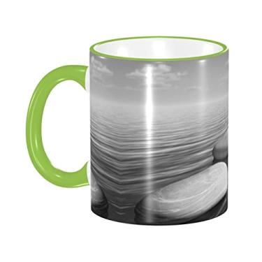 Imagem de Ourdovi Caneca de café expresso de cerâmica cinza Zen Stones, caneca de cerâmica revestida faça você mesmo, para café, sopa, chá, leite, latte, cacau quente, colorido divertido 340 g.