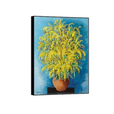 Imagem de Pintura de arte de parede de flores - imagem de decoração vintage - Mimosas-impressões em tela com moldura preta para sala de estar 60 x 85 cm 24 x 33 pol