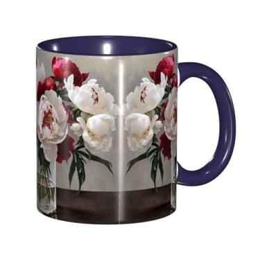 Imagem de Zeraoke Canecas de café criativas com estampa de flores de peônia, personalizadas, presente para família, tamanho de 325 ml, unissex