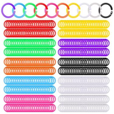 Imagem de 240 anéis de plástico para fichário, arco-íris, folhas soltas, anéis de livro coloridos para cartões, empilhar documentos, escola, escritório, uso de 1,8 cm, 10 cores