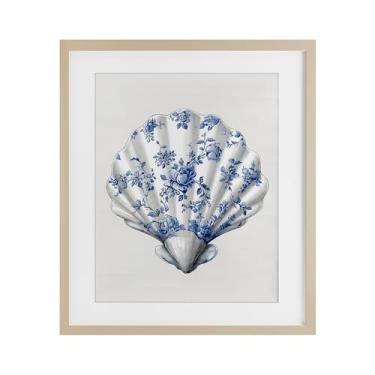 Imagem de Stupell Industries Impressão emoldurada Funky Toile Seashell Birch sob vidro, design por Lettered and Lined, 16 x 13