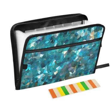 Imagem de Wassud Pasta organizadora de arquivos de papel A4 com estampa texturizada de glitter, pasta organizadora de documentos, com etiquetas, pasta de arquivos expansível, 13 bolsos