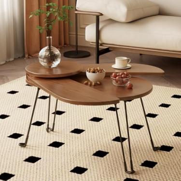 Imagem de Muwuele Mesa de centro pequena de madeira maciça, design de besouro, montagem completa, mesa de centro dobrável para espaços pequenos, móveis de mesa de chão portátil para jardim, varanda, uso interno