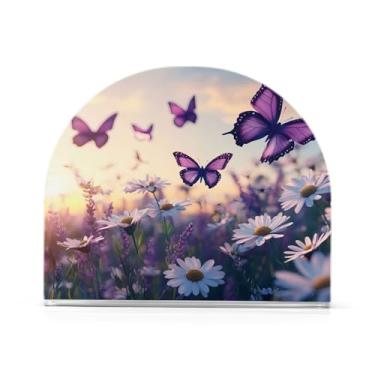 Imagem de STAYTOP Porta-guardanapo, lindas borboletas roxas e margaridas Porta-guardanapos para mesas cozinha restaurante decoração de casa, suporte decorativo moderno para guardanapos de coquetel de papel de