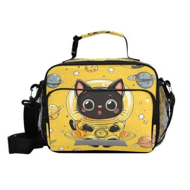 Imagem de CEBUGI Lancheira térmica de gato preto com desenho animado à prova d'água à prova de vazamento com alça de ombro ajustável, lancheira para meninos e meninas, escritório, piquenique