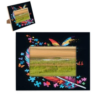 Imagem de hongjinglin Porta-retrato de 28 x 35,5 cm, moldura colorida de penas de madeira para autismo, com tapete para parede e mesa, para decoração de casa e amigos da família, ideias de presente de casamento