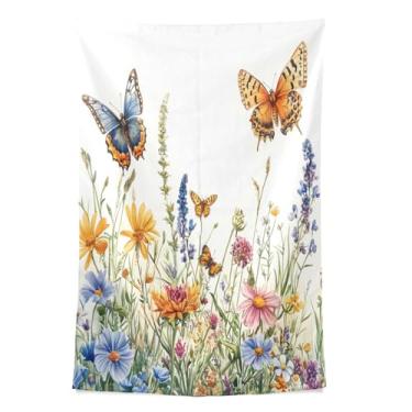 Imagem de STAYTOP Tapeçaria de parede de flores silvestres e borboletas para decoração de casa decoração de dormitório sala de estar quarto tapete de parede (60×40in)