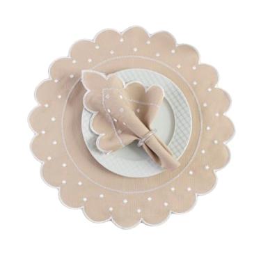 Imagem de Kit 12 Pçs 6 Lugares Mesa Posta Sousplat Jogo Americano Poá Bordado