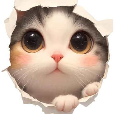 Imagem de 2 peças 3D adorável gato malhado que rompeu o buraco design padrão engraçado adesivo de para-choque de carro, decalque de vinil de 12 cm, impermeável, cortado para carros, janelas, laptops PDFLM-15