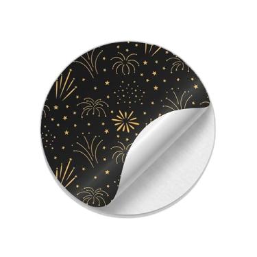 Imagem de Autocolantes Adesivos Redondos Festa de Ano Novo 25 Unidades Fogos de Artifício - Tamanho 30x30cm