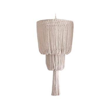Imagem de Fenteer Abajur de macramê trançado para luminária de teto, modelo pendente moderno com franjas, ideal para sala de estar, quarto, escritório e decoração de, Style a