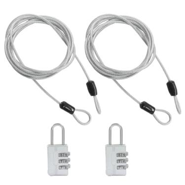 Imagem de Bivethoi 2 peças de trava de cabo de segurança longo prata de 2,5 mm, cabos de segurança de 2,5 mm com laços duplos, trava de bagagem, cabo de aço flexível para varal/bagagem ao ar livre (cinza)