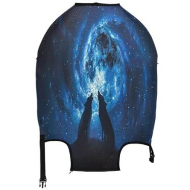 Imagem de Joisal Wolves Howling Moon Night Space Suitcase Cover Cute Luggage Protector Bagagem Voo Viagem Mala Manga Colorida, Wolves Howling Moon Night Space, S 18-20 in, Capa de mala