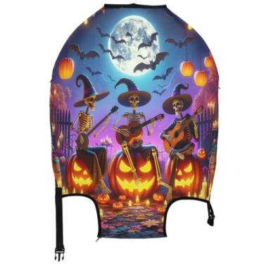 Imagem de Joisal Esqueletos de desenho animado lanternas de Halloween capas de bagagem para protetor de mala elástico acessórios de bagagem de viagem flor, Esqueletos de desenho animado lanternas de Halloween