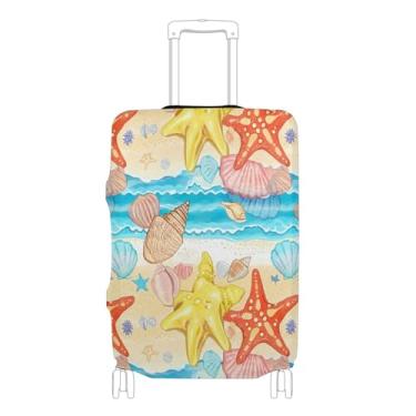 Imagem de Joisal Capas de viagem coloridas de estrela do mar conchas de praia para protetor de bagagem, itens essenciais de viagem personalizados para mulheres, P, serve para capa de 45 a 50 cm, Praia de
