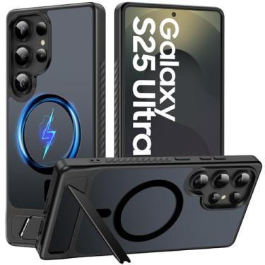 Imagem de Halokin Capa para Samsung Galaxy S25 Ultra, [compatível com MagSafe] [3 formas de suporte], proteção contra quedas de nível militar, capa fina com suporte invisível para Galaxy S25 Ultra 5G, preta