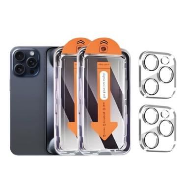 Imagem de Pacote com 2 protetores de tela de privacidade para iPhone 15 Pro de 6,1 polegadas com 2 protetores de lente de câmera, película de vidro temperado antiespionagem, dureza 9H, compatível com capa