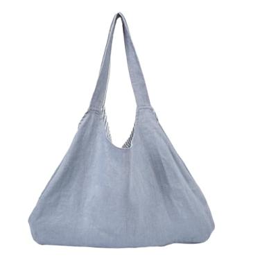 Imagem de Amazhiyu Sacola 100% linho grande mercado de compras bolsas de praia casuais, Azul, One Size