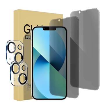 Imagem de Pacote com 2 protetores de tela de privacidade para iPhone 13 [6,1 polegadas] + 2 protetores de lente de câmera, película de vidro temperado privada antiespião, [dureza 9H] - HD