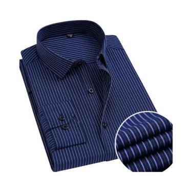 Imagem de Camisa Masculina Slim Fit Listrada De Manga Longa, Não Amassa, Antirru