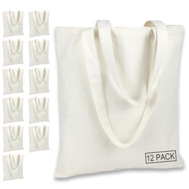 Imagem de BUOGIO Sacola de lona lisa a granel, sacolas de compras reutilizáveis em branco de 293 ml para impressão personalizada, promocional, presentes (12, natural)